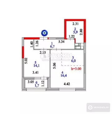 50.8 м², 2-комнатная квартира, этаж 6 из 11, 51 м², изображение - 16