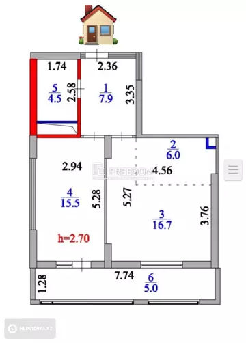 56 м², 2-комнатная квартира, этаж 3 из 21, 56 м², изображение - 12