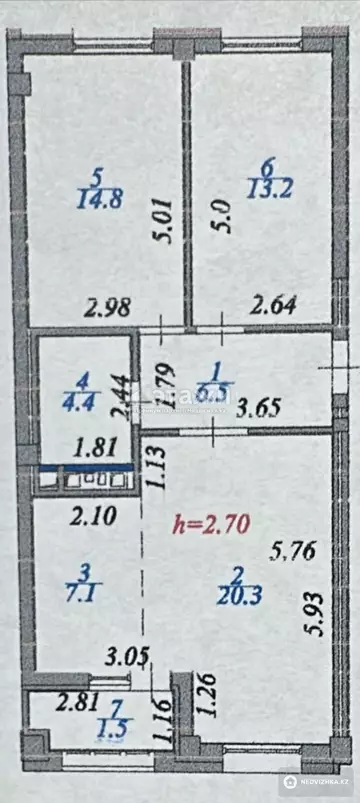 3-комнатная квартира, этаж 6 из 8, 68 м²