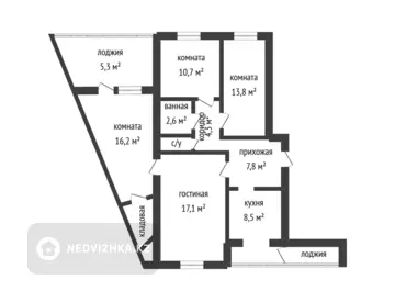 93.3 м², 4-комнатная квартира, этаж 6 из 6, 93 м², изображение - 13