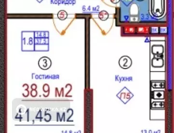 38.6 м², 1-комнатная квартира, этаж 1 из 7, 39 м², изображение - 5