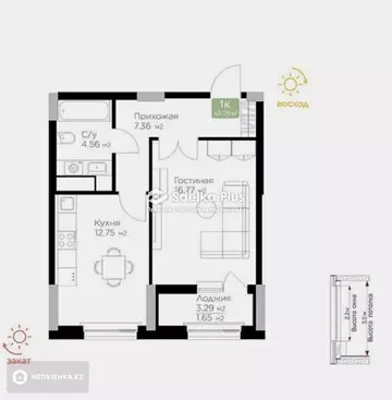 1-комнатная квартира, этаж 6 из 12, 38 м²