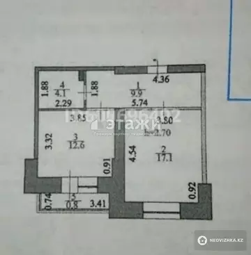 1-комнатная квартира, этаж 3 из 12, 44 м²