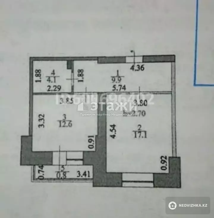 44.5 м², 1-комнатная квартира, этаж 3 из 12, 44 м², изображение - 1