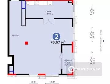 2-комнатная квартира, этаж 2 из 3, 77 м²