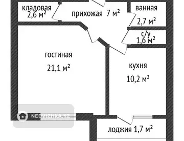 46.9 м², 1-комнатная квартира, этаж 6 из 9, 47 м², изображение - 17