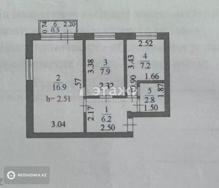 41.5 м², 2-комнатная квартира, этаж 4 из 4, 42 м², изображение - 1