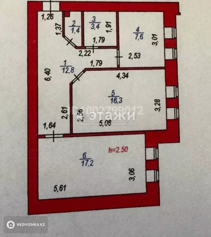 58.7 м², 2-комнатная квартира, этаж 9 из 9, 59 м², изображение - 1