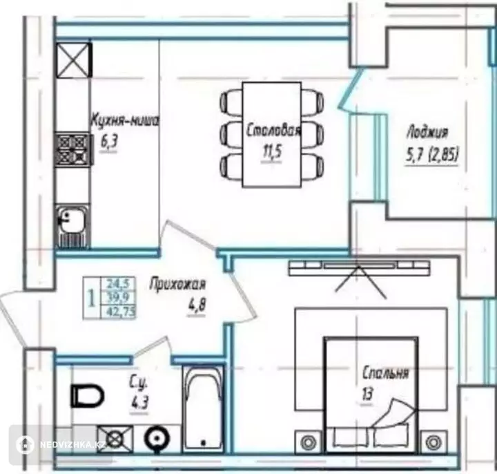 40 м², 1-комнатная квартира, этаж 5 из 10, 40 м², изображение - 1