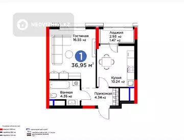 1-комнатная квартира, этаж 17 из 17, 37 м²
