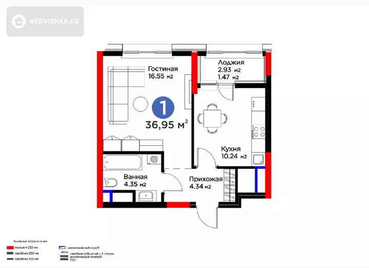 37 м², 1-комнатная квартира, этаж 17 из 17, 37 м², изображение - 1