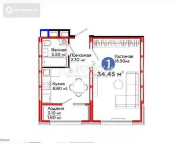 34.45 м², 1-комнатная квартира, этаж 7 из 9, 34 м², изображение - 0