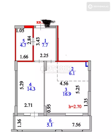 2-комнатная квартира, этаж 14 из 22, 55 м²