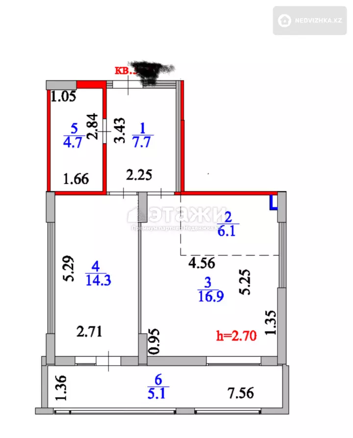 55 м², 2-комнатная квартира, этаж 14 из 22, 55 м², изображение - 1