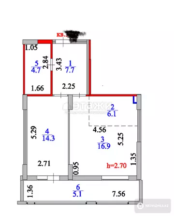 2-комнатная квартира, этаж 14 из 22, 55 м²