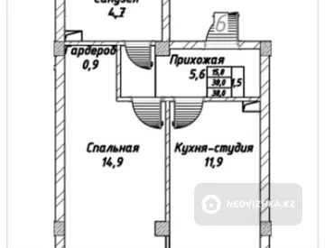 1-комнатная квартира, этаж 2 из 3, 38 м²