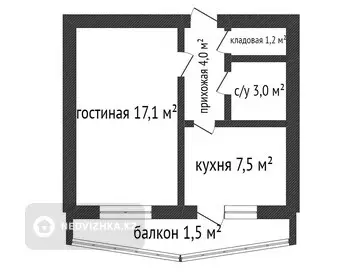 34.3 м², 1-комнатная квартира, этаж 4 из 5, 34 м², изображение - 8