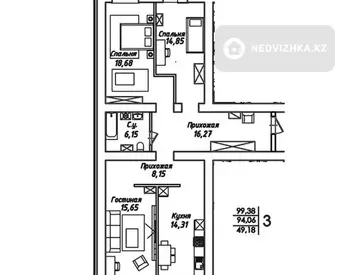 3-комнатная квартира, этаж 2 из 12, 100 м²