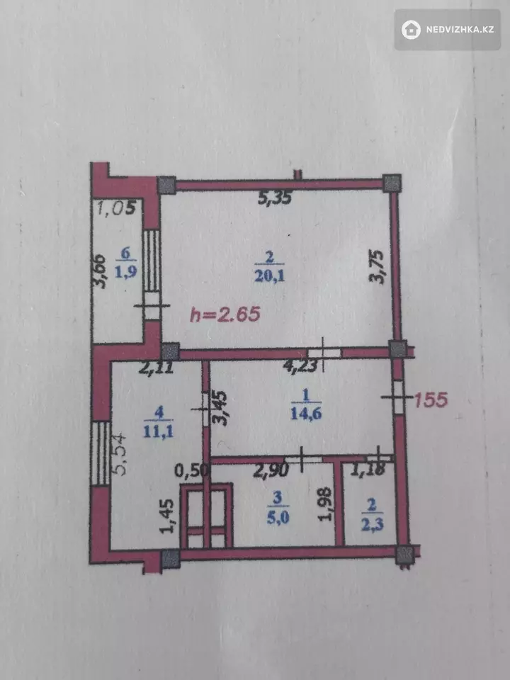 55 м², 1-комнатная квартира, этаж 9 из 9, 55 м², изображение - 1