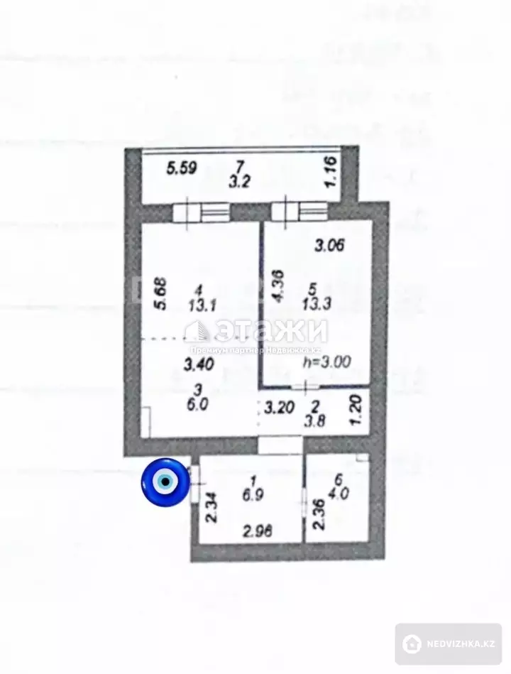 50.3 м², 2-комнатная квартира, этаж 7 из 12, 50 м², изображение - 1