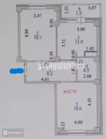 59.8 м², 2-комнатная квартира, этаж 3 из 15, 60 м², изображение - 3