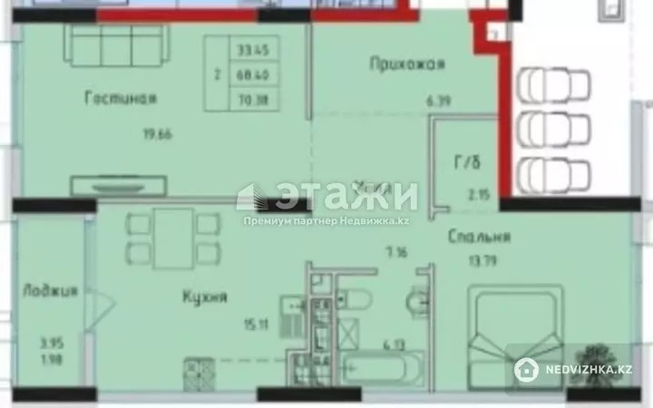 70 м², 2-комнатная квартира, этаж 5 из 12, 70 м², изображение - 1