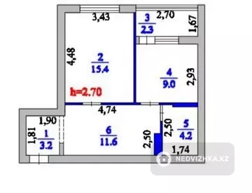 45.7 м², 2-комнатная квартира, этаж 7 из 9, 46 м², изображение - 4