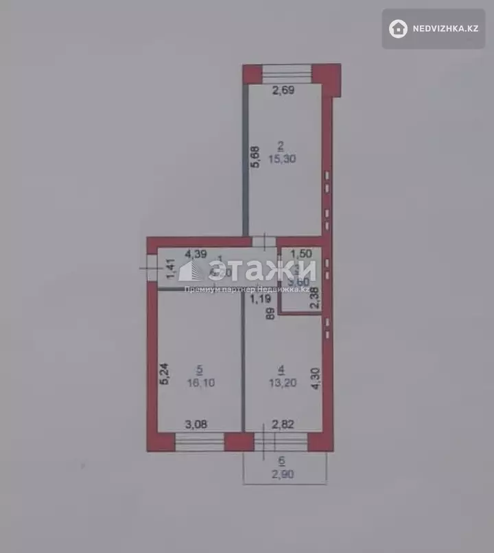 55.3 м², 2-комнатная квартира, этаж 6 из 9, 55 м², изображение - 1