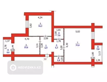 2-комнатная квартира, этаж 3 из 5, 92 м²