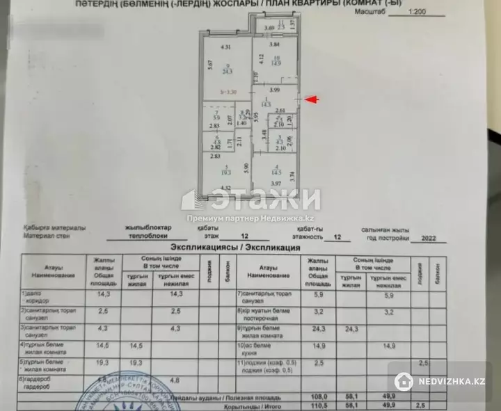 110.5 м², 3-комнатная квартира, этаж 12 из 12, 110 м², изображение - 1