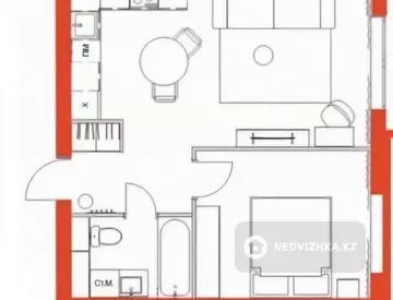 1-комнатная квартира, этаж 2 из 2, 41 м²