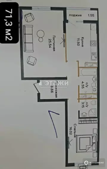 71 м², 2-комнатная квартира, этаж 14 из 17, 71 м², изображение - 4