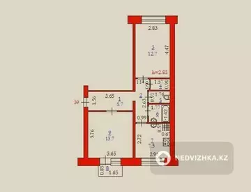 2-комнатная квартира, этаж 3 из 3, 50 м²