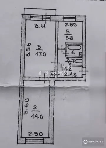 2-комнатная квартира, этаж 3 из 5, 40 м²