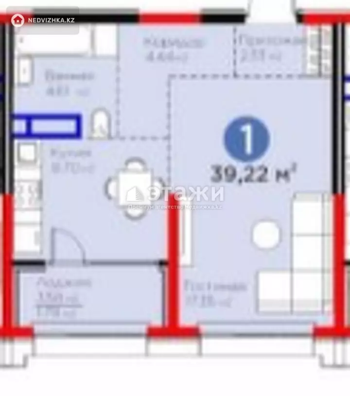 39.3 м², 1-комнатная квартира, этаж 3 из 4, 39 м², изображение - 1