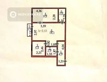 2-комнатная квартира, этаж 3 из 4, 44 м²
