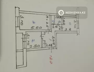 2-комнатная квартира, этаж 3 из 5, 54 м²