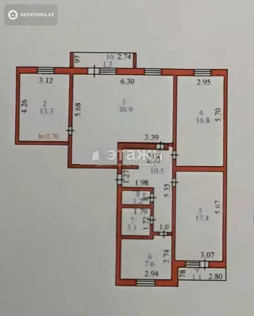 4-комнатная квартира, этаж 4 из 5, 104 м²