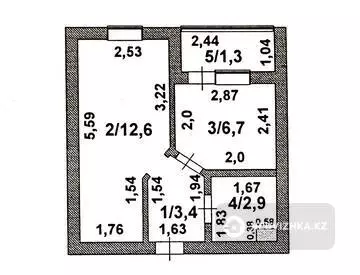 1-комнатная квартира, этаж 3 из 5, 27 м²