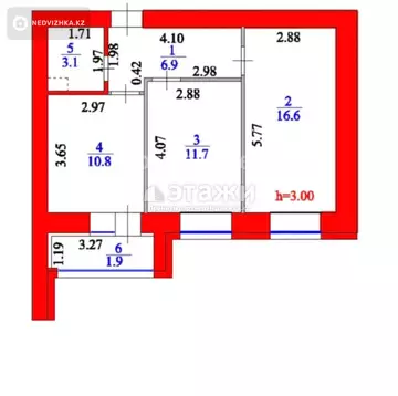 2-комнатная квартира, этаж 2 из 13, 54 м²