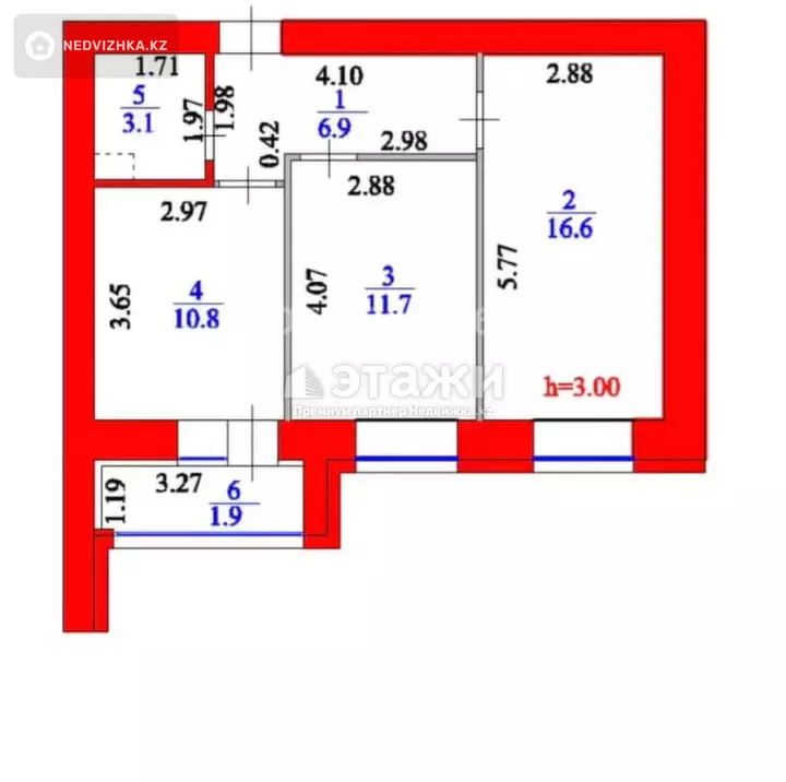 54 м², 2-комнатная квартира, этаж 2 из 13, 54 м², изображение - 1