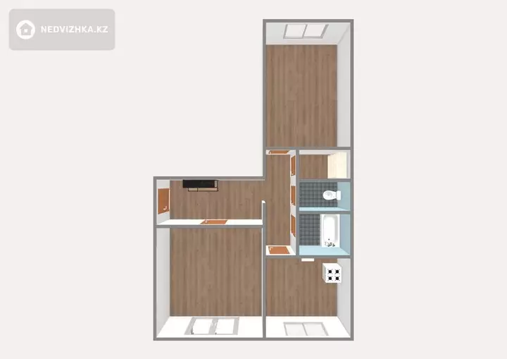 50 м², 2-комнатная квартира, этаж 3 из 3, 50 м², изображение - 1