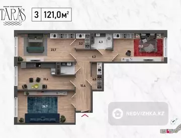 3-комнатная квартира, этаж 2 из 11, 122 м²