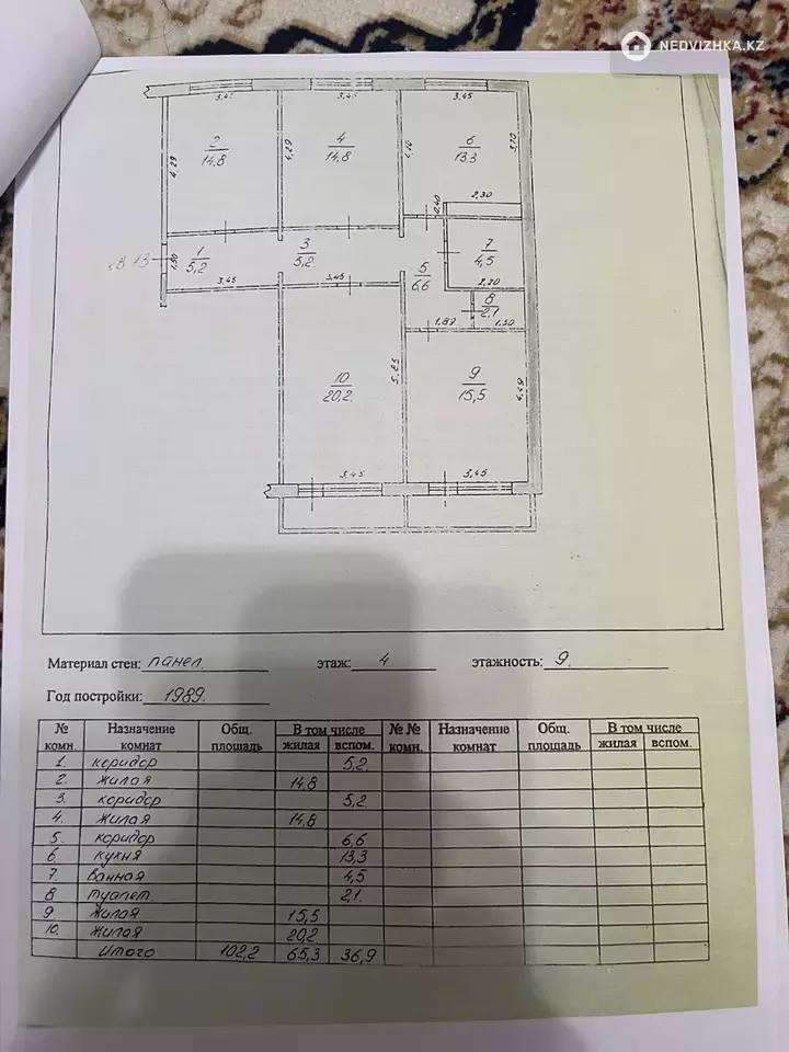 102.2 м², 4-комнатная квартира, этаж 4 из 9, 102 м², изображение - 1