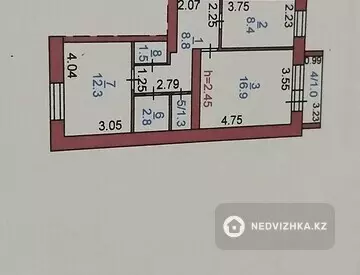 2-комнатная квартира, этаж 1 из 6, 53 м²