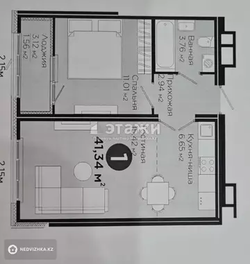 42 м², 2-комнатная квартира, этаж 5 из 16, 42 м², изображение - 23