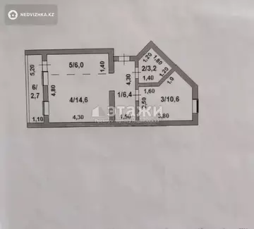 2-комнатная квартира, этаж 3 из 5, 44 м²