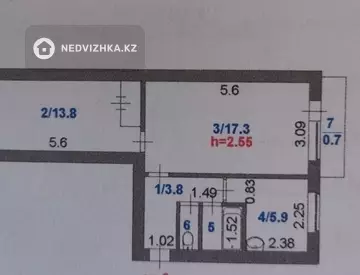 2-комнатная квартира, этаж 3 из 5, 44 м²
