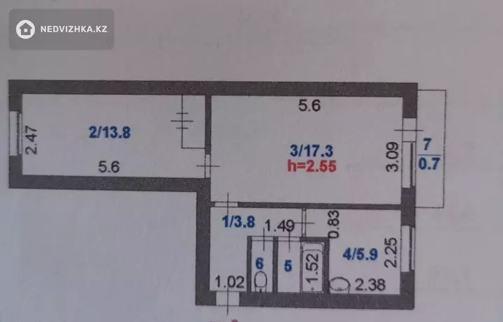 44 м², 2-комнатная квартира, этаж 3 из 5, 44 м², изображение - 1