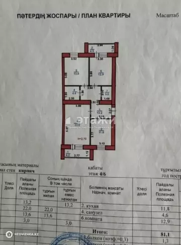 3-комнатная квартира, этаж 4 из 6, 87 м²